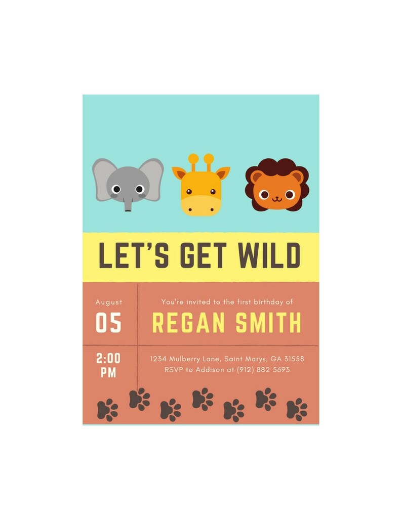 CustomizablePrintable File 5x7 in. animal invitation | animals Animals Birthday Invite giraffe invitation zoo birthday invitation