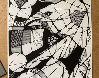 Crow raven illustration art print pen drawing