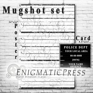Mugshot poster and photo card set, wall art, party decor, printable digital download image 1