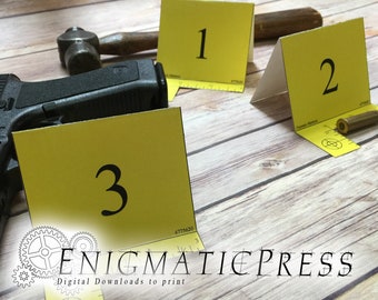 3 Editable Yellow Crime scene Evidence markers set DIY investigator props pdf digital download, home printable