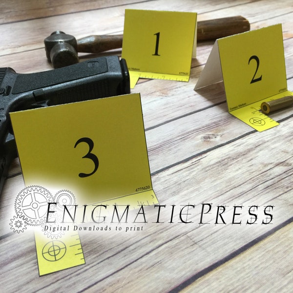 3 Editable Yellow Crime scene Evidence markers set DIY investigator props pdf digital download, home printable