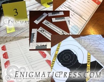 5 Piece Crime Scene Evidence Set, Yellow markers, Envelopes, tags, cards, more, DIY investigator props pdf digital download, home printable