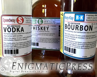 Medical liquor label, pharmacy download, home printable party liquor labels, medical party favor download, nursing school party labels
