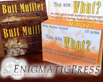 Butt Muffler and You ate what? Fake medication, novelty gift  box set, Pharmacy medicine, party favor, digital download, home prinable