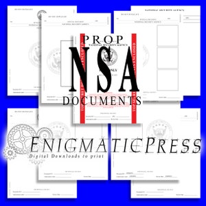 9. Gráficos de documentos de estilo NSA, películas, cosplay, bricolaje, para imprimir en casa, descarga digital, archivos PDF y JPG editables.