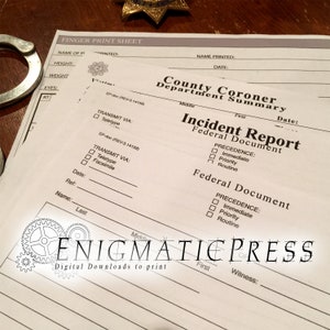 Authentieke politiedocumenten van 5 pagina's, rapport FBI-lijkschouwer incident, vingerafdruk pag, afdrukbaar thuis, digitale download