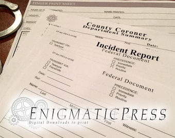 5 pages de documents de police authentiques, rapport d'incident du FBI du coroner, empreintes digitales page, imprimable à domicile, téléchargement numérique
