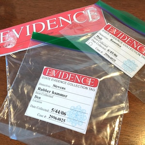 Conjunto de etiquetas de evidências, etiquetas forenses com tema de crime e cartões de evidências para sacos zip lock, PDFs para download digital para impressão em casa