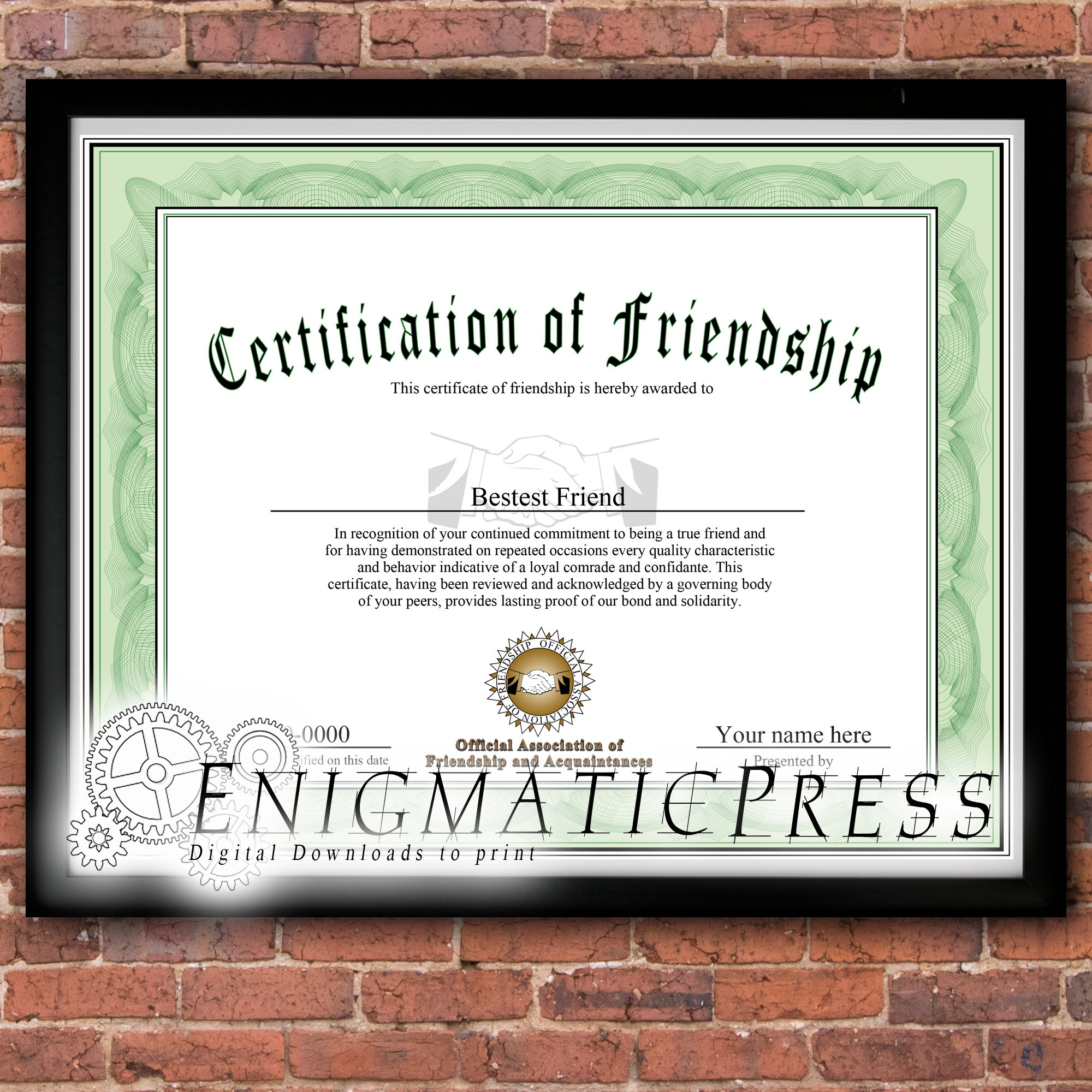 Certificate of Friendship Award Style Gift With Editable | Etsy UK