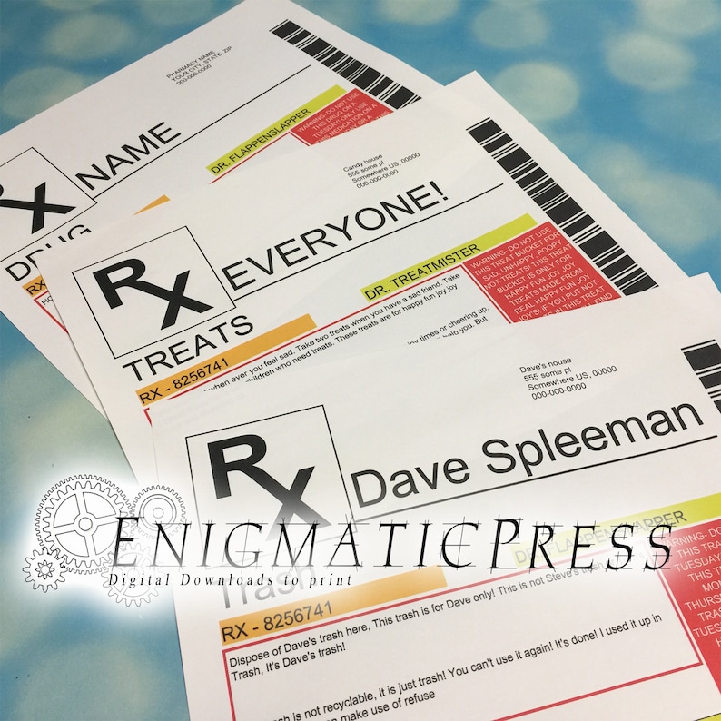 Labels DIY PDF medication stickers Extra large 8.5x11 Editable