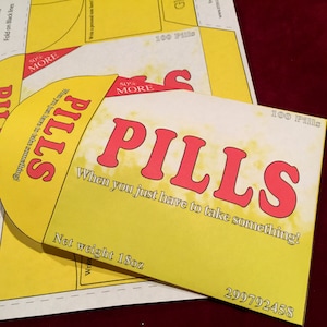 Pills brand, fake drug medication, easy diy envelope, home printable, editable PDF, digital download, Medical party favor, novelty prop image 1