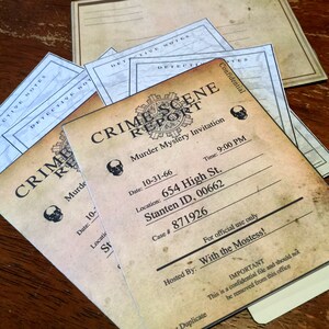 Murder Mystery, Invitation Card, fun party set, Crime Scene, Skull themed, printable editable PDF, digital download, old fashioned, police