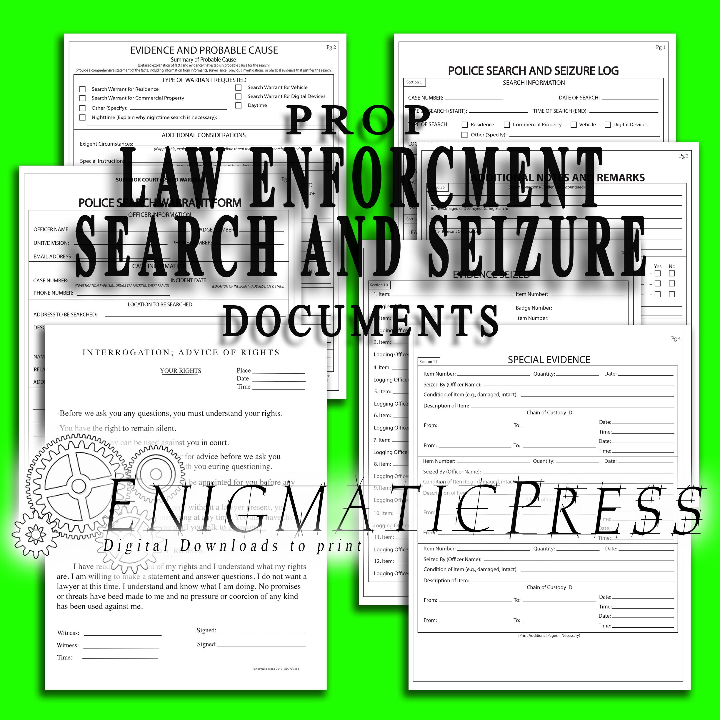 Prop Police File 7, Law Enforcement Style Prop Search and Seizure Documents, Film ...