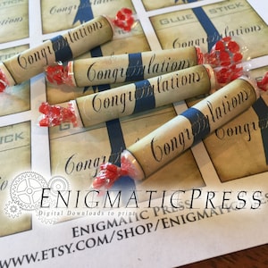 Estilo Diploma de Cinta Azul "Felicitaciones" y etiquetas Smarties editables, envoltorios de dulces, bricolaje fácil, PDF imprimible en casa, descarga digital