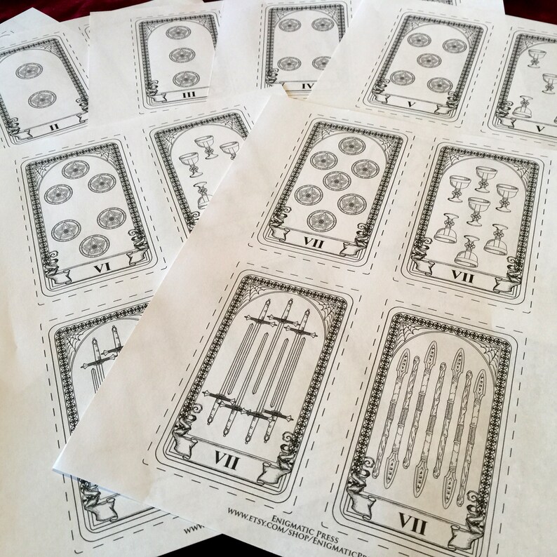 52 Card Tarot Set Minor Arcana Black and White Deck Coins Etsy Canada
