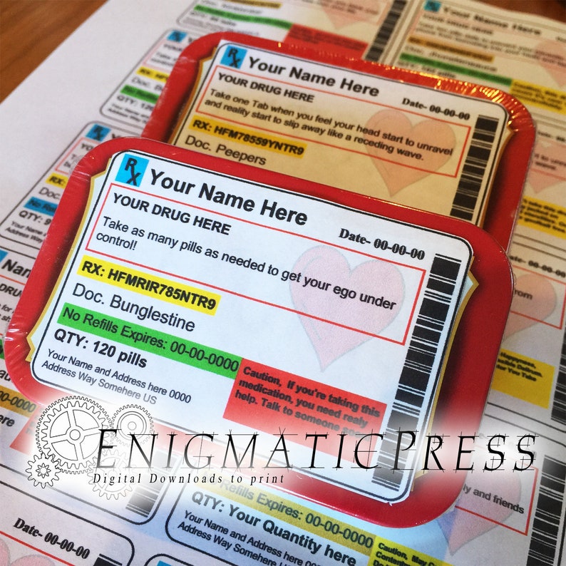 Editable Prescription Heart Labels 5 Item Value Pack, Water, Altoids ...