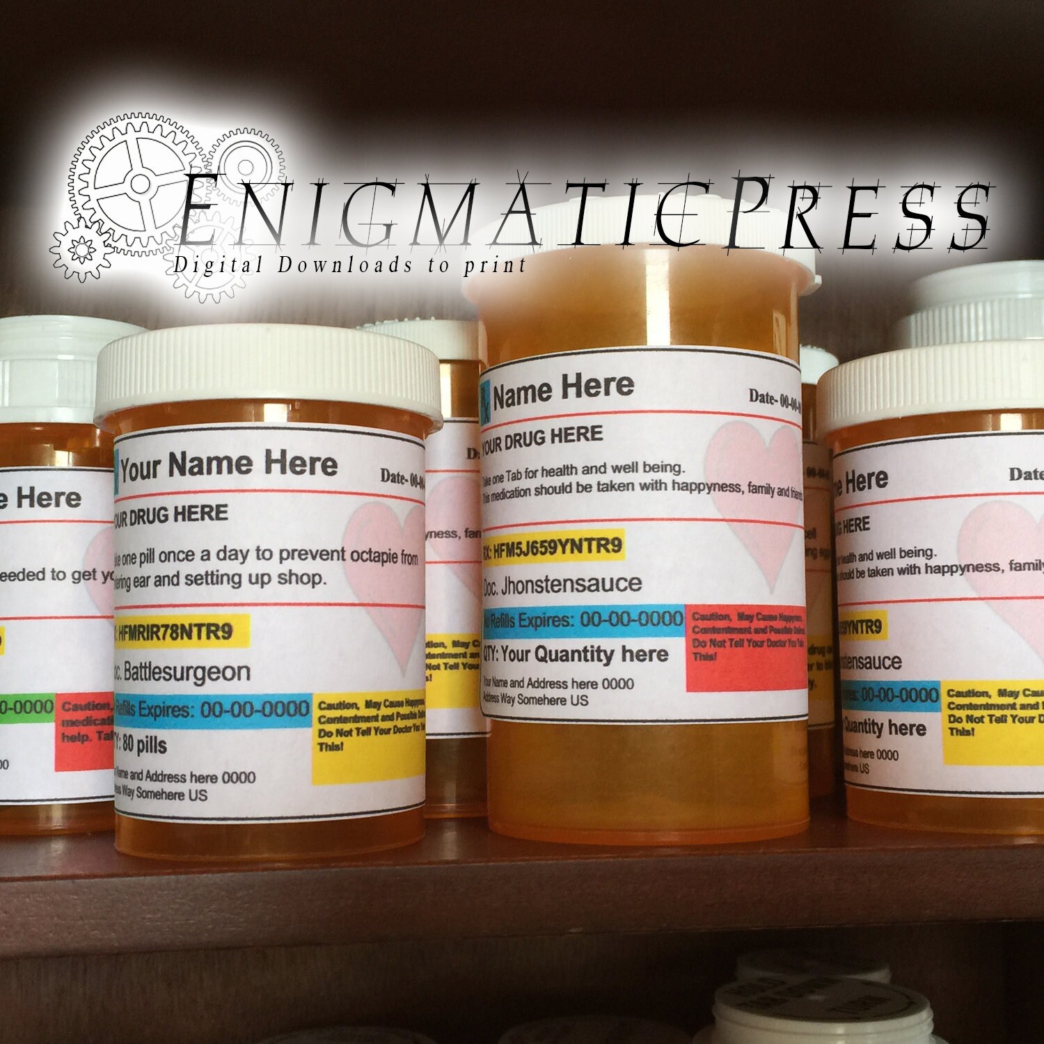 Editable Prescription Heart Labels 5 Item Value Pack, Water, Altoids ...