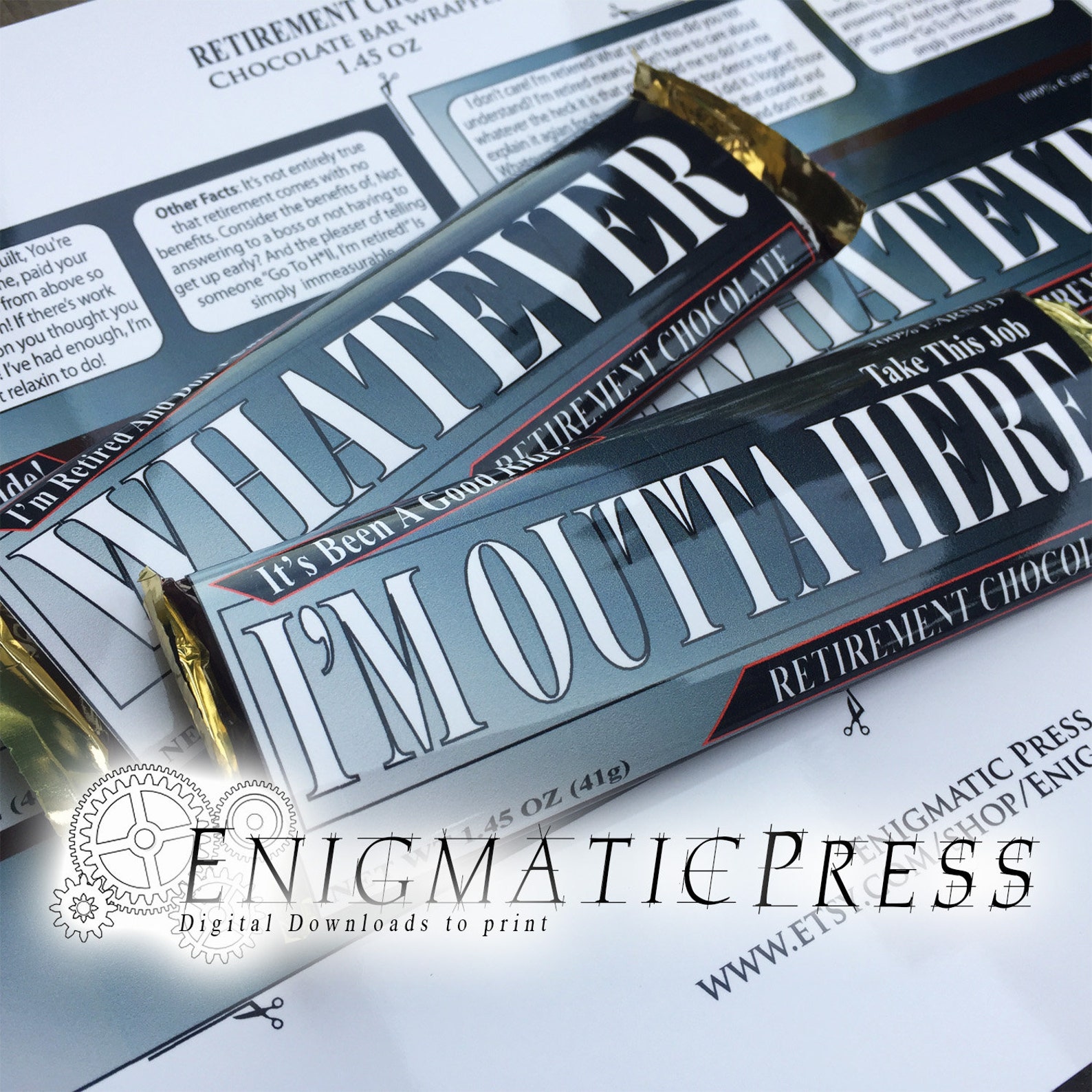 2 Retirement Chocolate bar brands Candy wrappers fits 1.55 Etsy