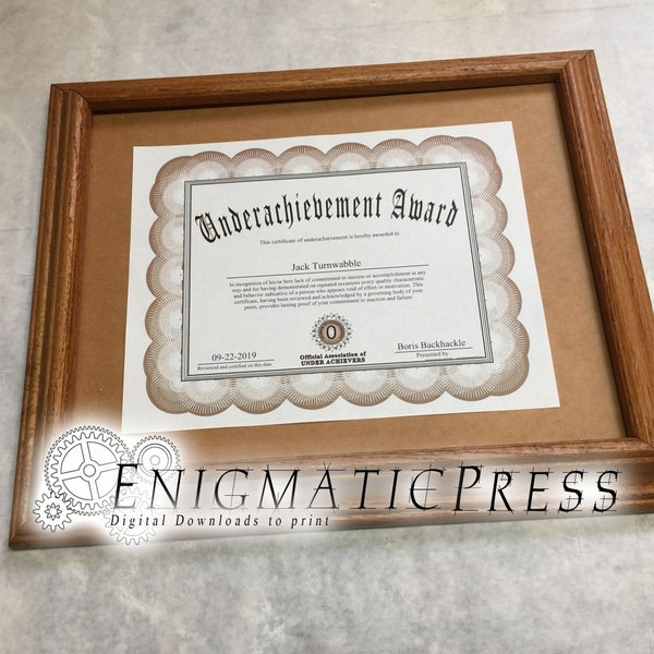 Underachievement Award, Editable PDF, Digital Download, Print at home.