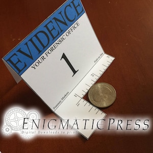 3 Escena del crimen, Conjunto de marcadores de evidencia, tarjetas de lugar azules, investigación, tema detective, decoración de fiesta, descarga digital pdf, imprimible en casa