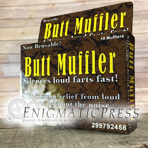 Butt Muffler, funny DIY gift box, Fake brand medication, party favor, digital download, home printable