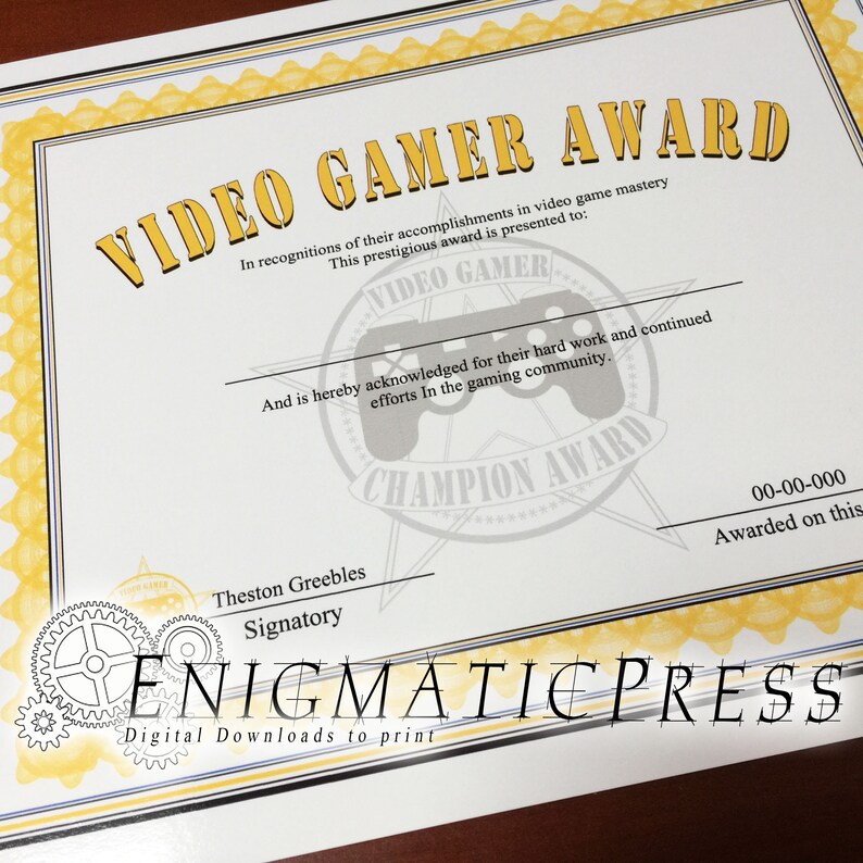 Video Gamer awards style certificate editable PDF Home Etsy France