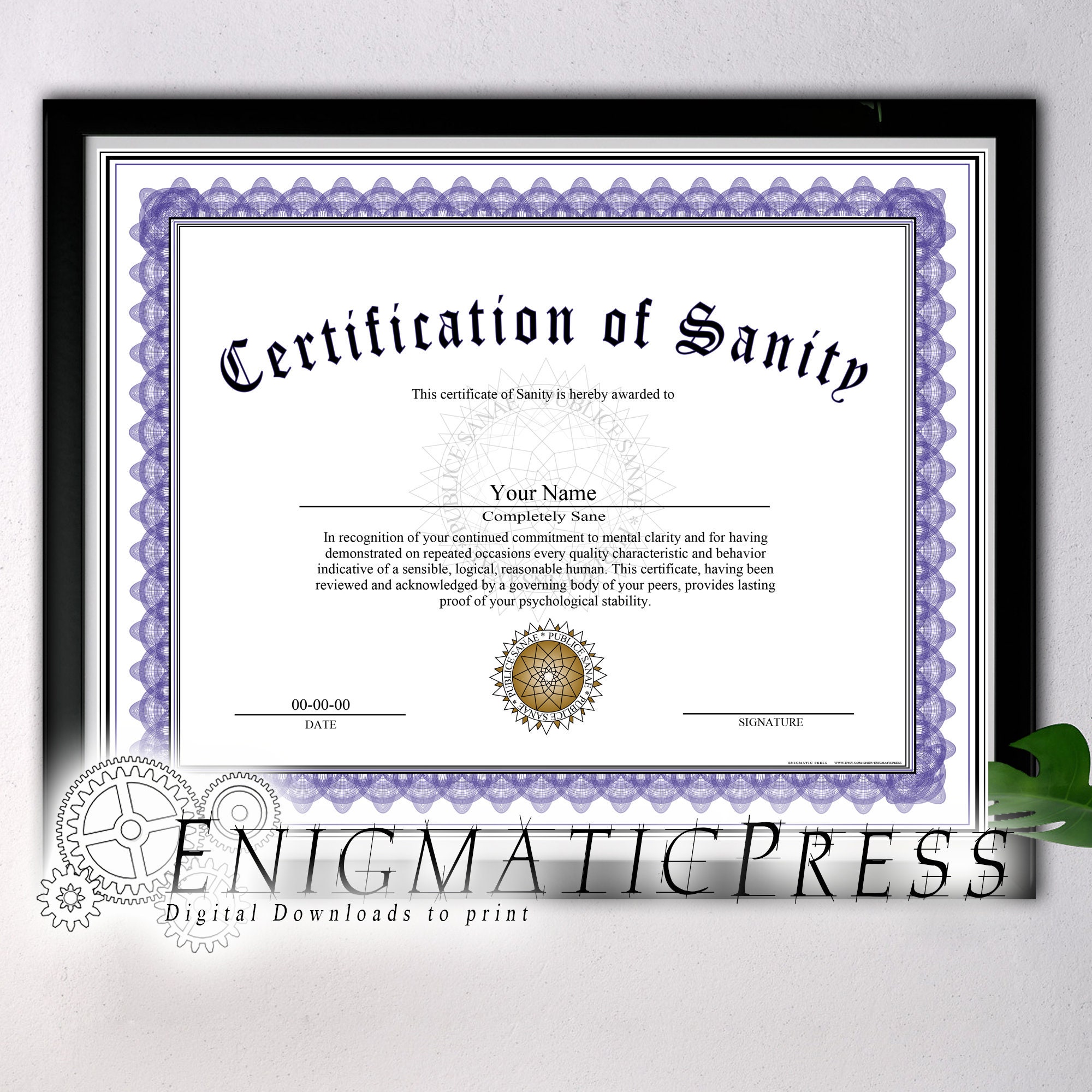 Gag Certificate Etsy