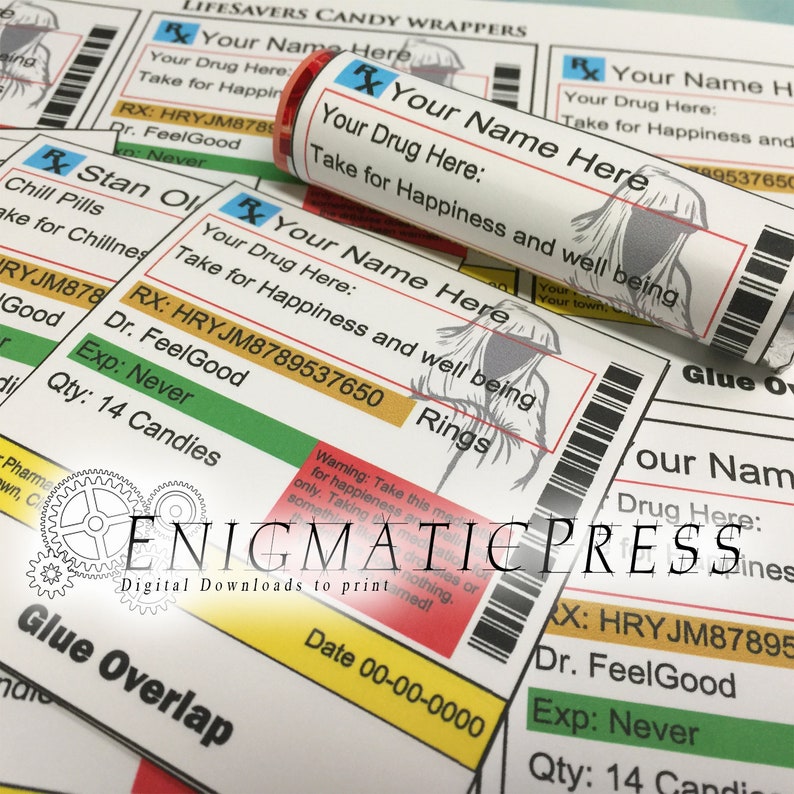 Editable pharmacy styles Lifesavers labels with Over the Hill Etsy