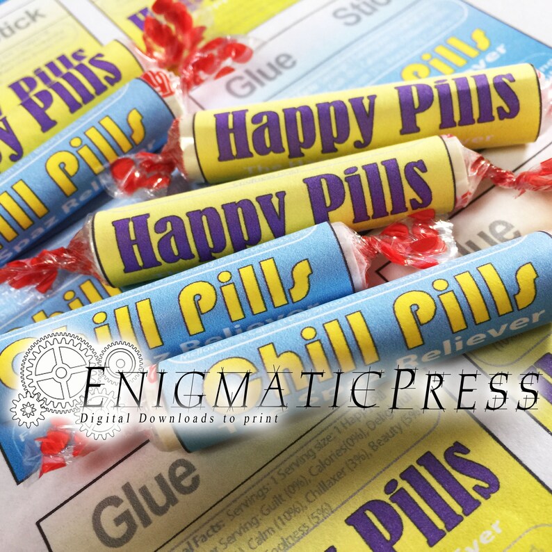 Chill Pills and Happy Pills Smarties candy wrapper Fun labels Etsy