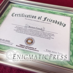 Certificate of Friendship Award Style Gift, With Editable Text, Home ...