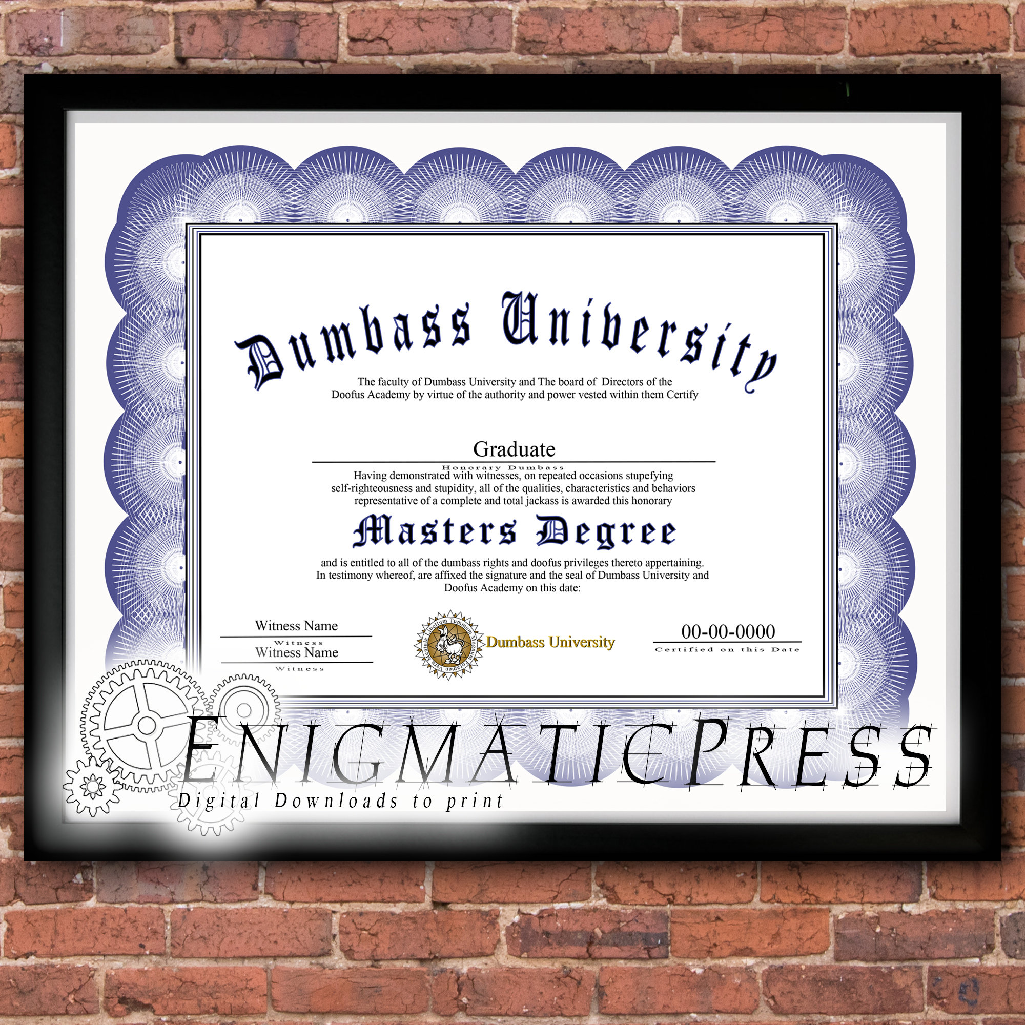 Honorary Dumbass Degree Graduate Style Diploma With Editable - Etsy Canada