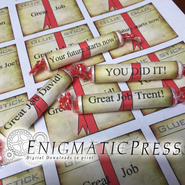 Editable Diploma style Smarties labels, Blue, Red and No Ribbon candy wrapper, home printable PDF, digital download 3 pg, 12 per Pg!