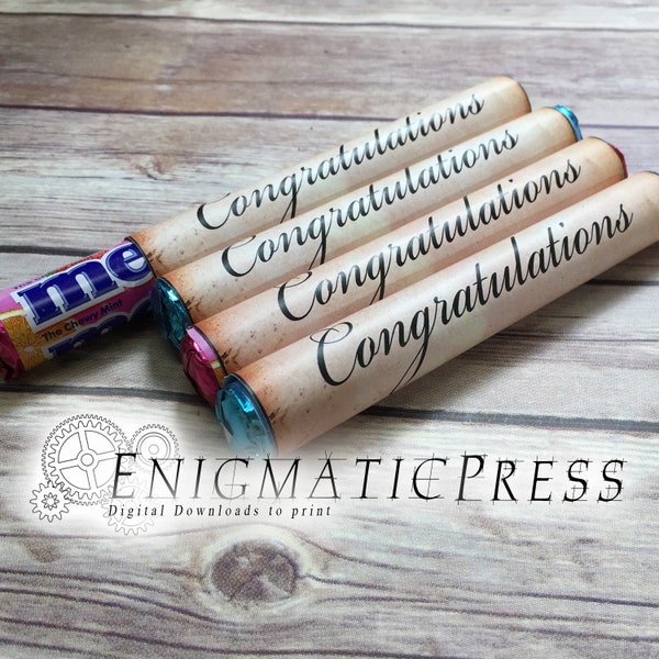 Congratulations Diploma styles Mentos candy wrapper labels, fits 1.3oz (37.5g) size, home printable PDF, instant digital download