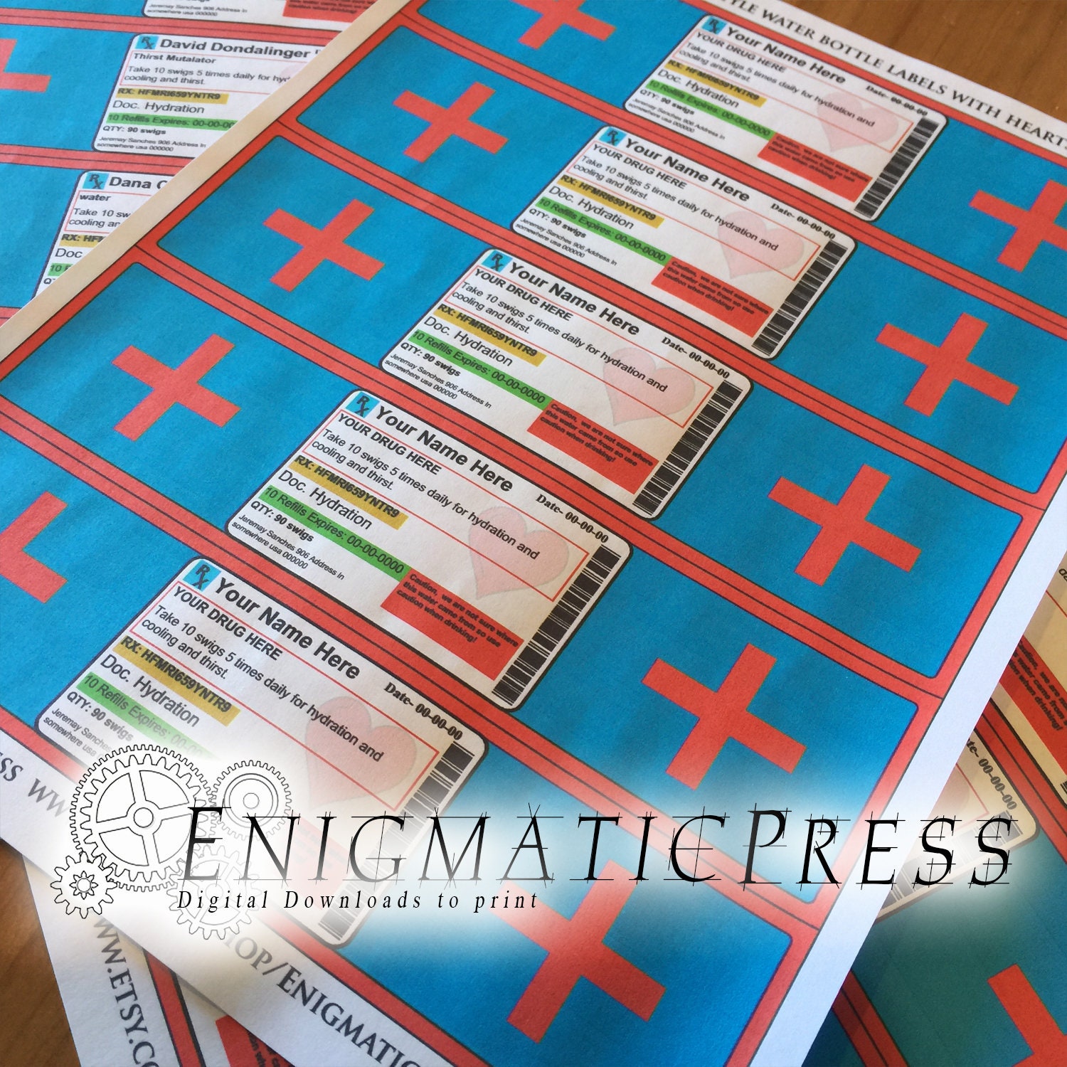 Editable Prescription Heart Labels 5 Item Value Pack, Water, Altoids ...