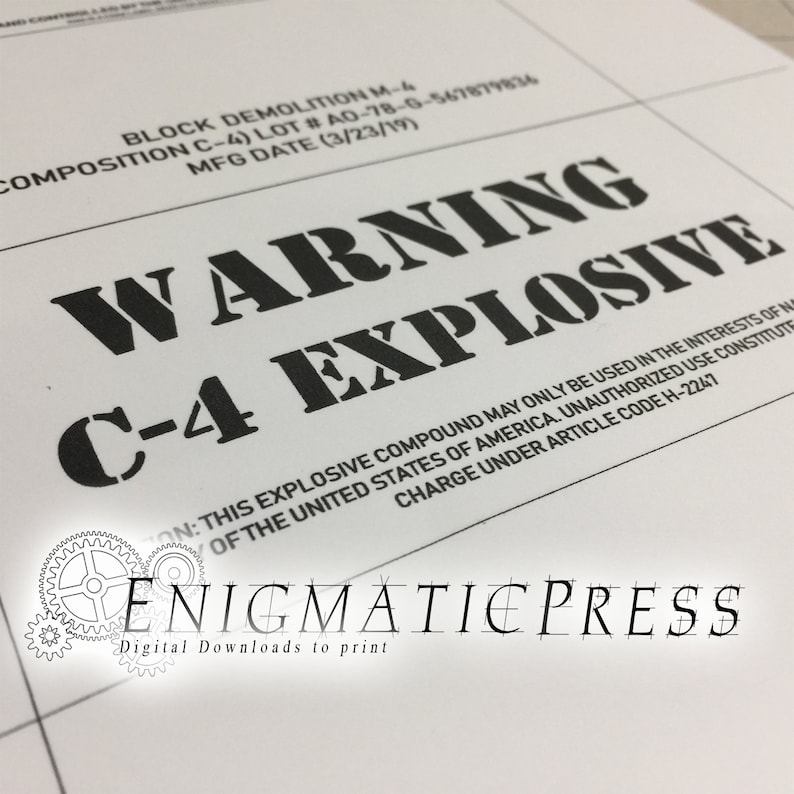 C-4 Prop Demolition Explosive labels, DIY, PDF, Jpeg, Png files, instant digital download home printable image 6