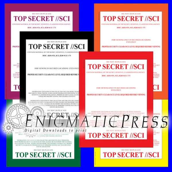 Top Secret Style Prop Coversheet Graphics, Film, Cosplay, Diy, home printable, digital download, JPG and PDFs, files