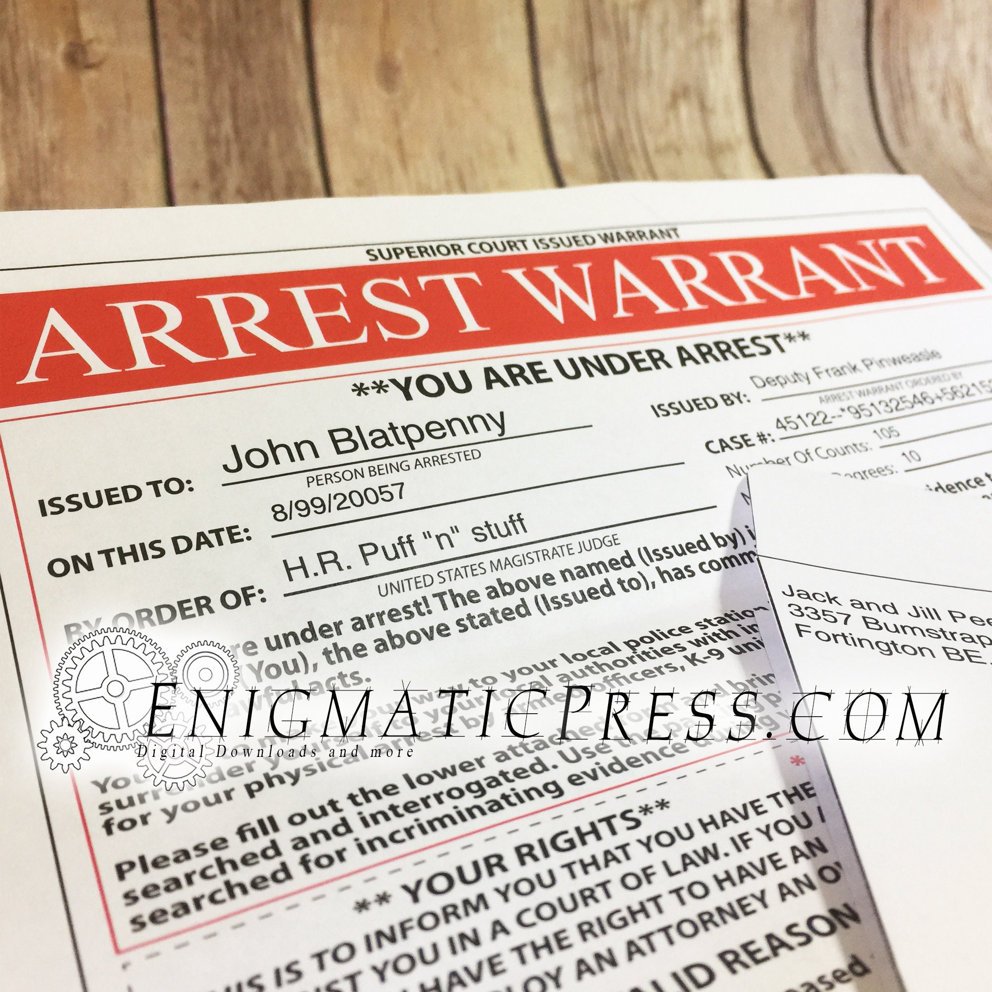 Practical Joke Arrest Warrant With Envelope Editable PDF Etsy