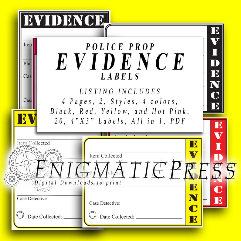 Police, Evidence Prop Labels, 20, Labels, 2 Styles, 4 Colors, Film ...
