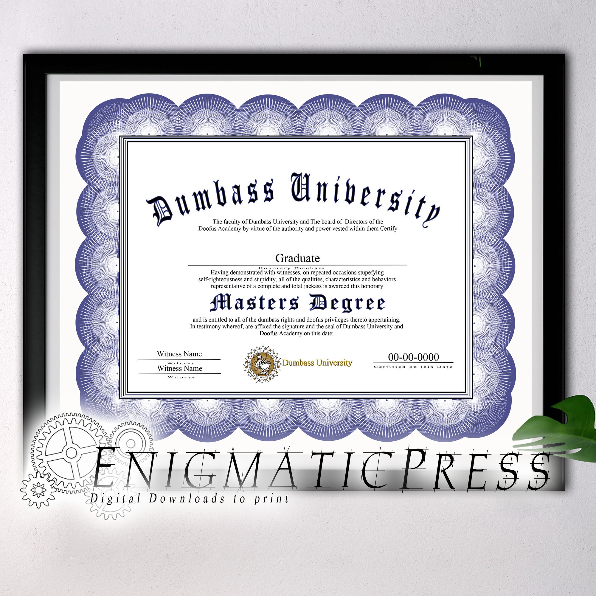 School Newspaper Paper Degree: Custom Gag Diploma Doctorate Certificate  (Funny Customized Joke Gift - Novelty Item)