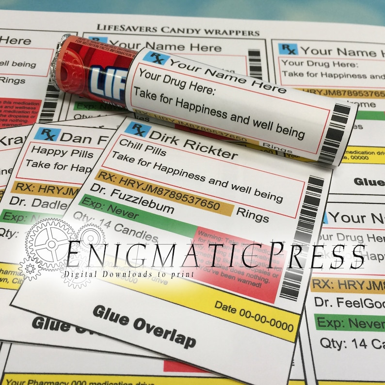 Editable Pharmacy Styles Lifesavers Label Stickers Easy DIY Etsy