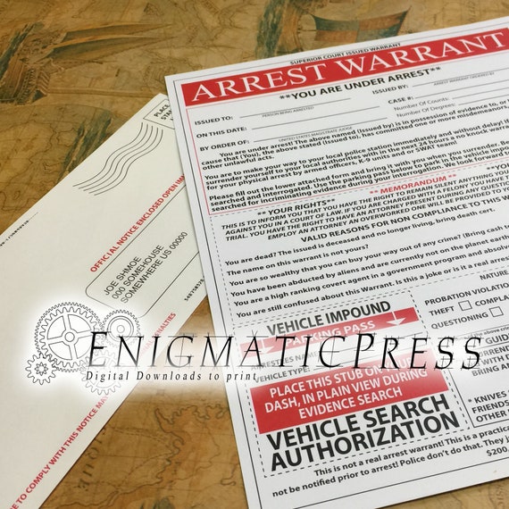 Practical Joke Arrest Warrant Editbale Pdf Gag Digital Etsy