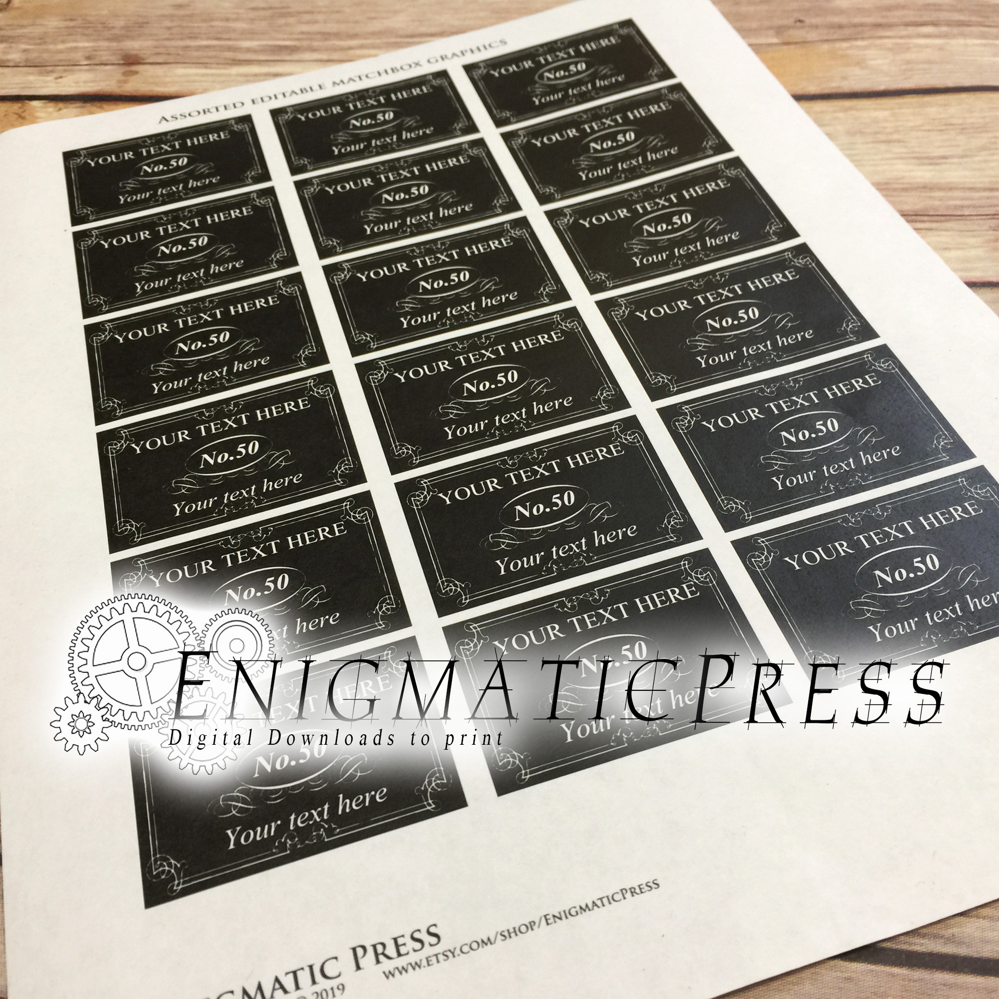 Match Line Label 18 Editable Mini Match Box Labels, Black Classic Style, PDF, Instant ...