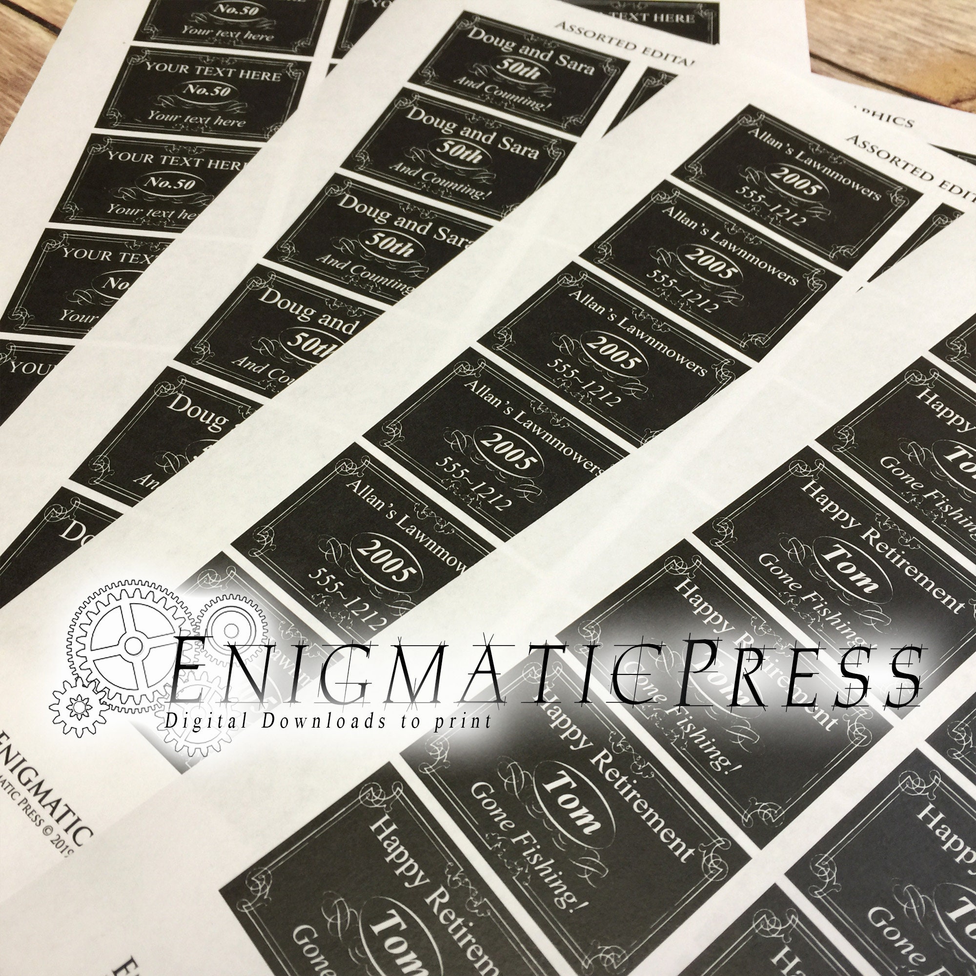 Match Line Label 18 Editable Mini Match Box Labels, Black Classic Style, PDF, Instant ...