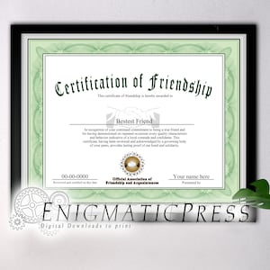 Zertifikat der Freundschaft Preis Stil Geschenk, mit bearbeitbaren Text, Home druckbar, digitaler Download pdf,