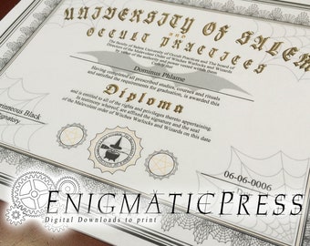 Witchcraft, Warlocks, and Wizards, Diploma from the University of  Salem, editable certificate, Home printable, digital download, prop
