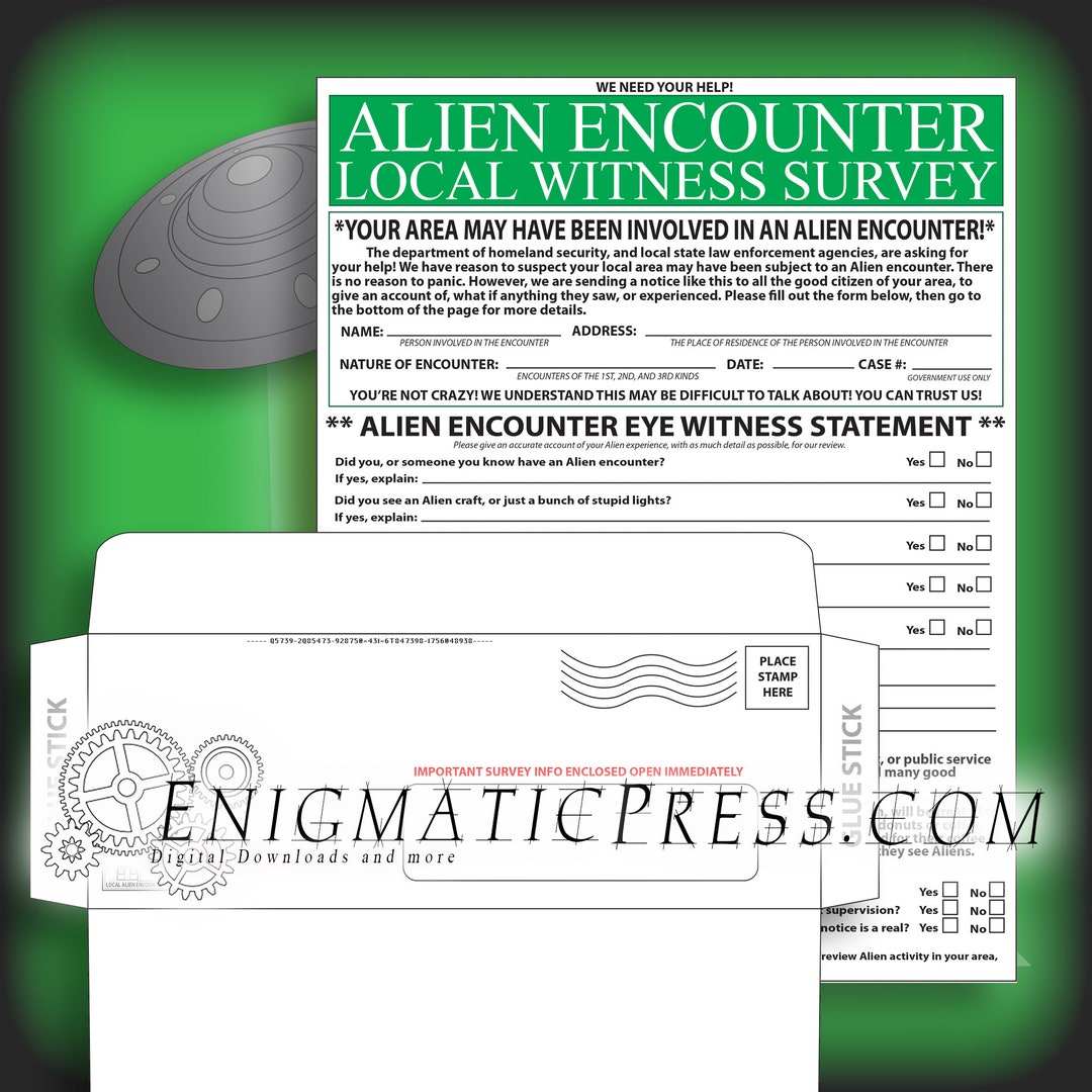 Prank Official Alien Encounter Survey, Practical Joke Letter and ...