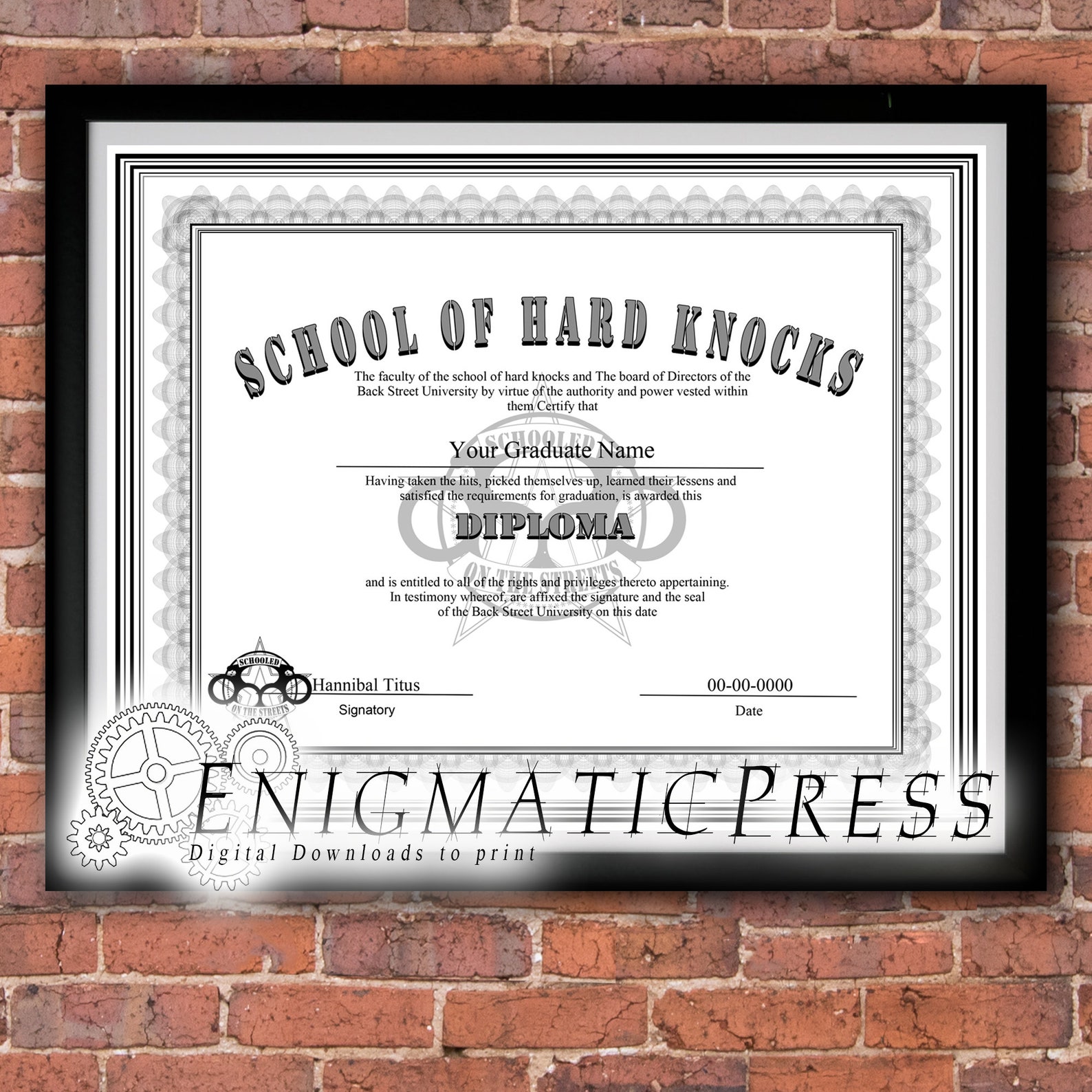 3 School of Hard Knocks Diploma Style Certificates, With Editable Text