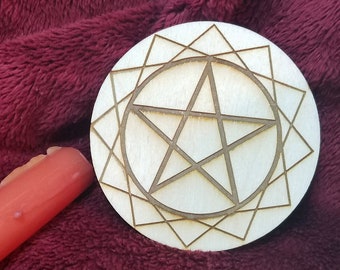 Pentakel-Altarfliese aus Holz | Wiccan Weissagungsaltar mit Heiliger Geometrie Umriss