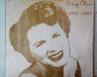 Engraved Patsy Cline RIP Photo on Wood 10/" x 7/" 1932-1963 Winchester Virginia