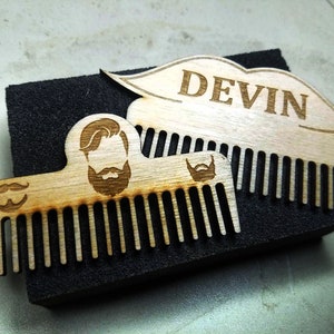 Personalized Beard Combs (2) - Natural Birch Wood w/ Your Name On It